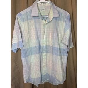 Christian Dior Mens Pastel Plaid Short Sleeve Button Up Shirt Size L